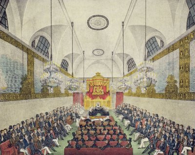 Interior of the House of Lords, in Palace of Westminster by English School